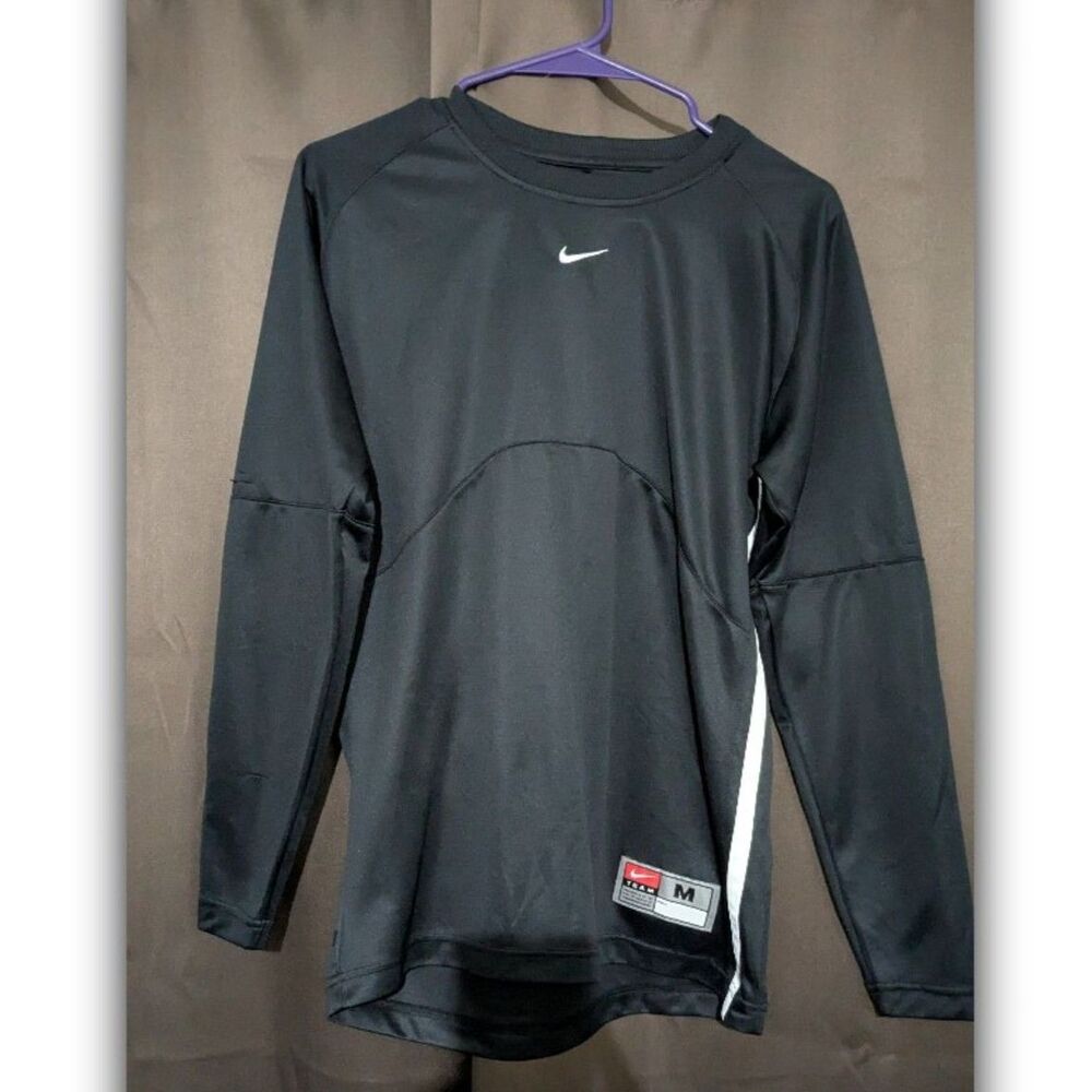 Nike Team Mens Dri Fit Black Long Sleeve Jersey Padded Elbows Size M